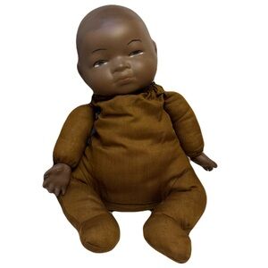 Antique Baby Bisque Porcelain Head & Hands Brown Cloth Body Baby Doll ADORABLE